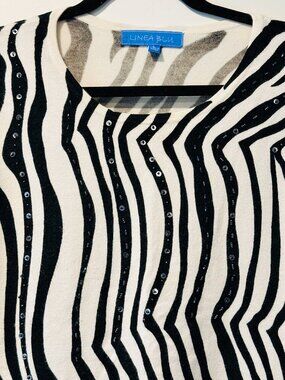 Linea Blu Zebra Print Lightweight Sweater w/ Sparkly Sequins